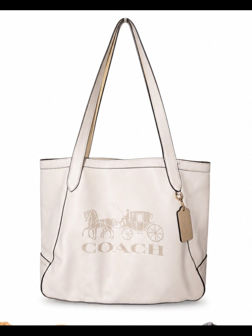 Coach Women's Chalk Leather Tote with Signature Coach Logo